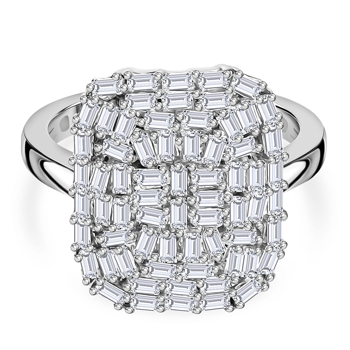 D'Joy Moissanite Firecracker Cluster Ring in Rhodium Overlay Sterling Silver 0.96 Ct. 8238430 0