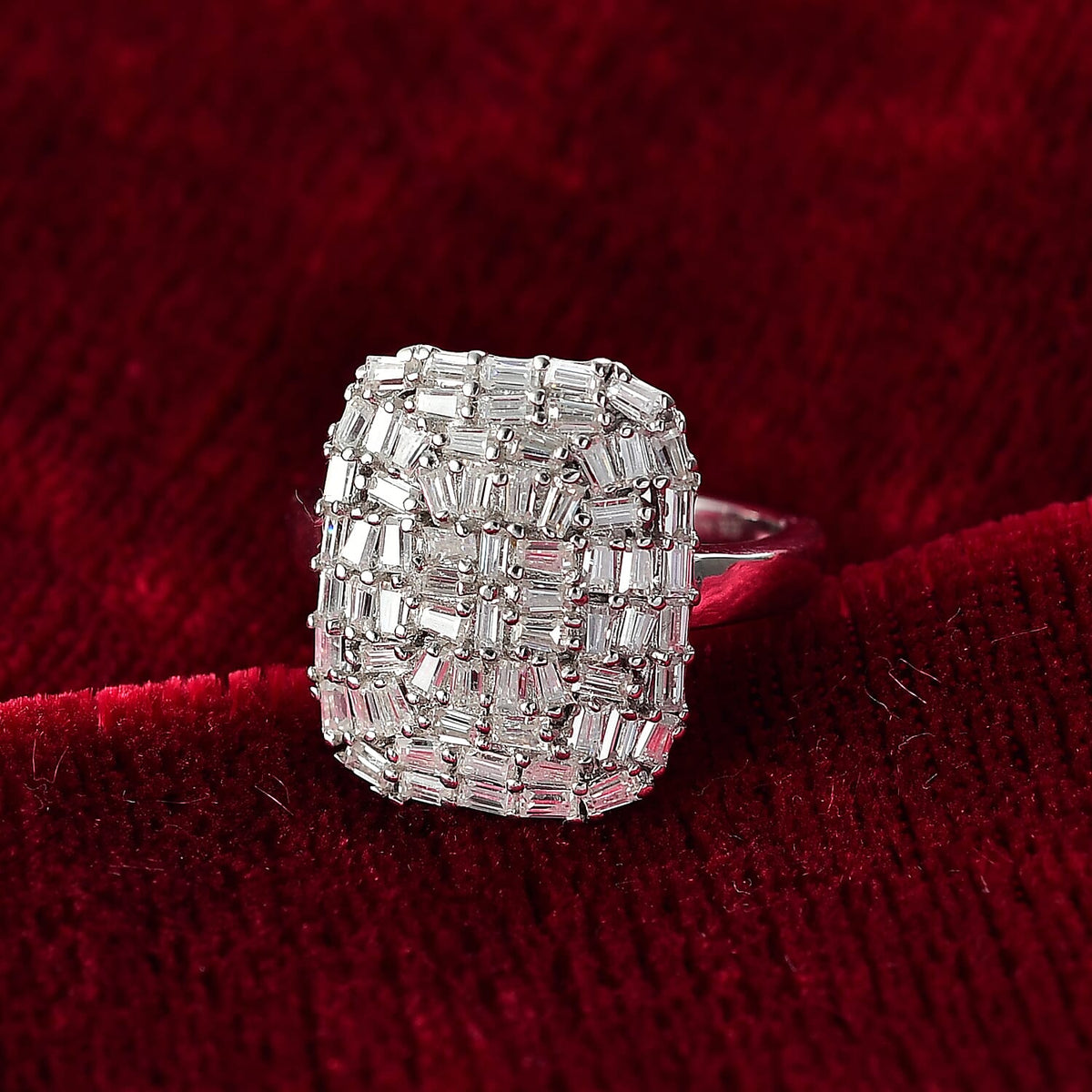 D'Joy Moissanite Firecracker Cluster Ring in Rhodium Overlay Sterling Silver 0.96 Ct. 8238430 2