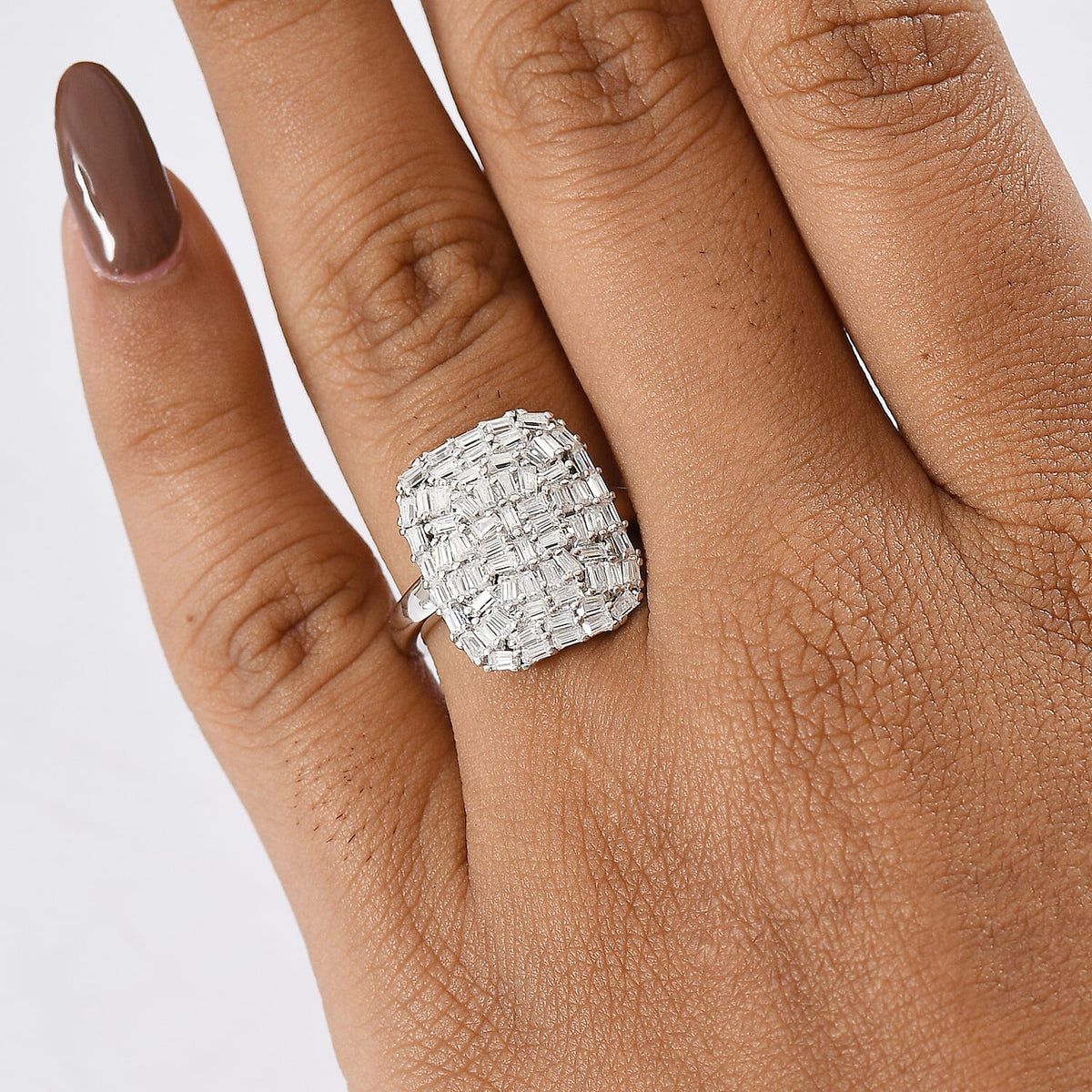 D'Joy Moissanite Firecracker Cluster Ring in Rhodium Overlay Sterling Silver 0.96 Ct. 8238430 3