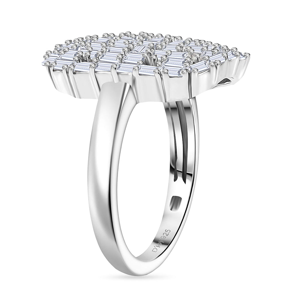D'Joy Moissanite Firecracker Ring in Rhodium Overlay Sterling Silver