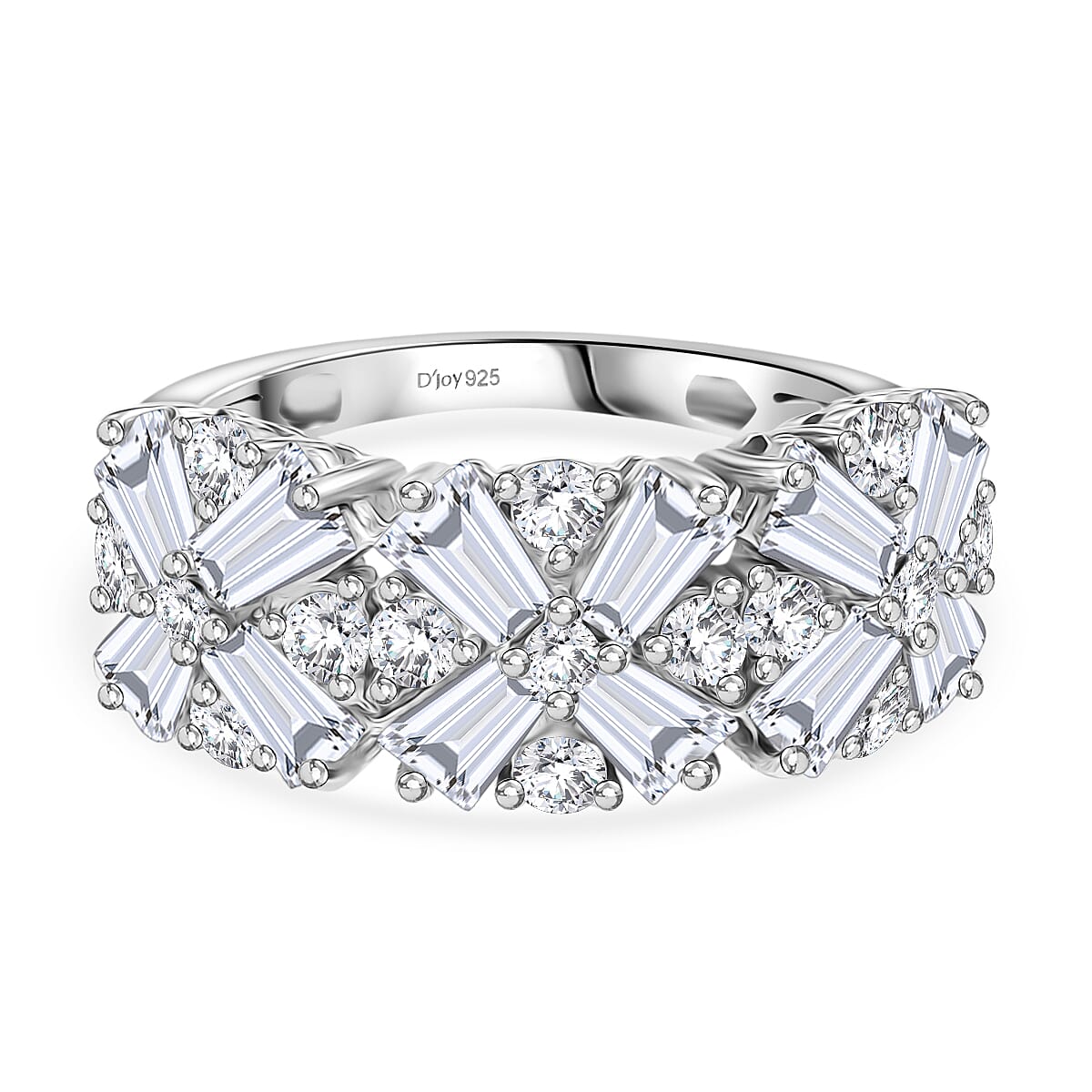D'Joy 2.85 Ct. Moissanite Floral Cluster Ring in Rhodium Overlay Sterling Silver 8269985 0