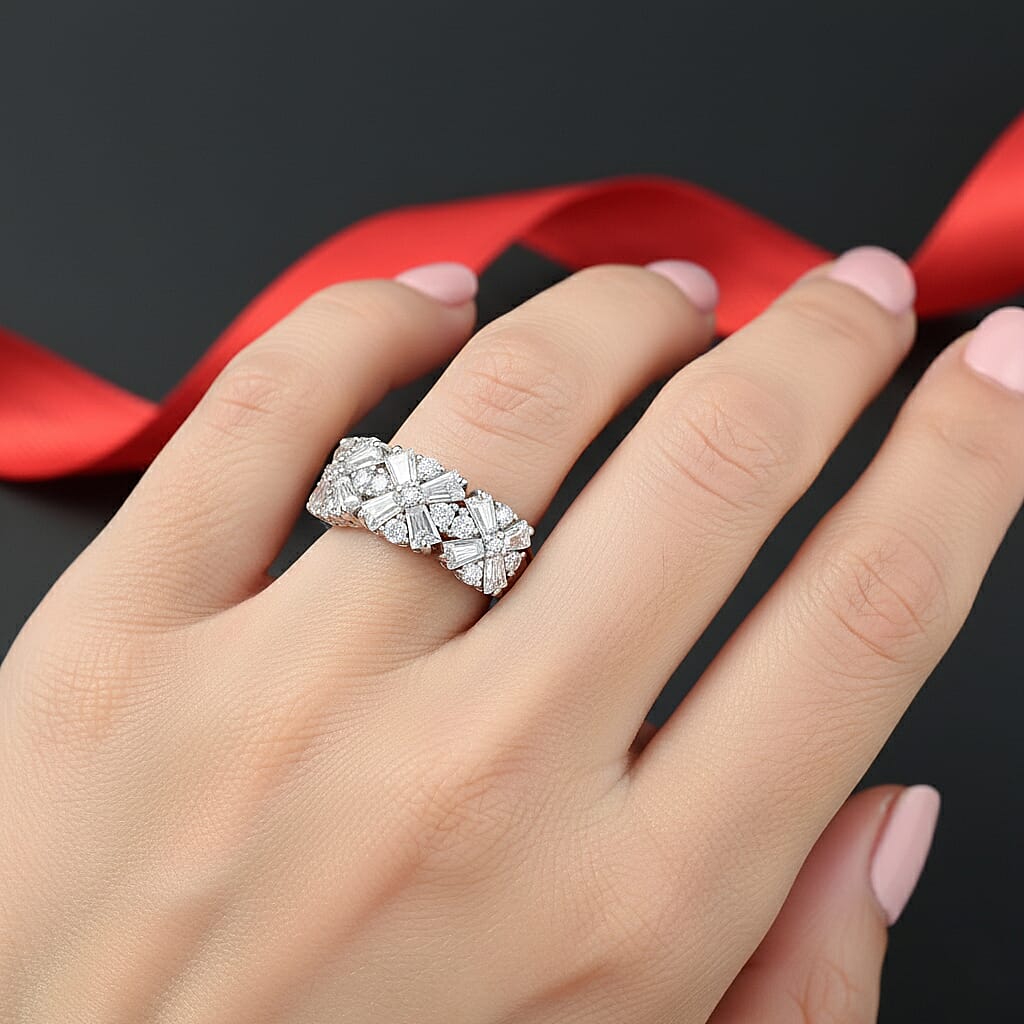 D'Joy 2.85 Ct. Moissanite Floral Cluster Ring in Rhodium Overlay Sterling Silver 8269985 3