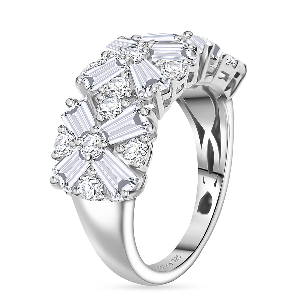 D'Joy 2.85 Ct. Moissanite Floral Cluster Ring in Rhodium Overlay Sterling Silver 8269985 4