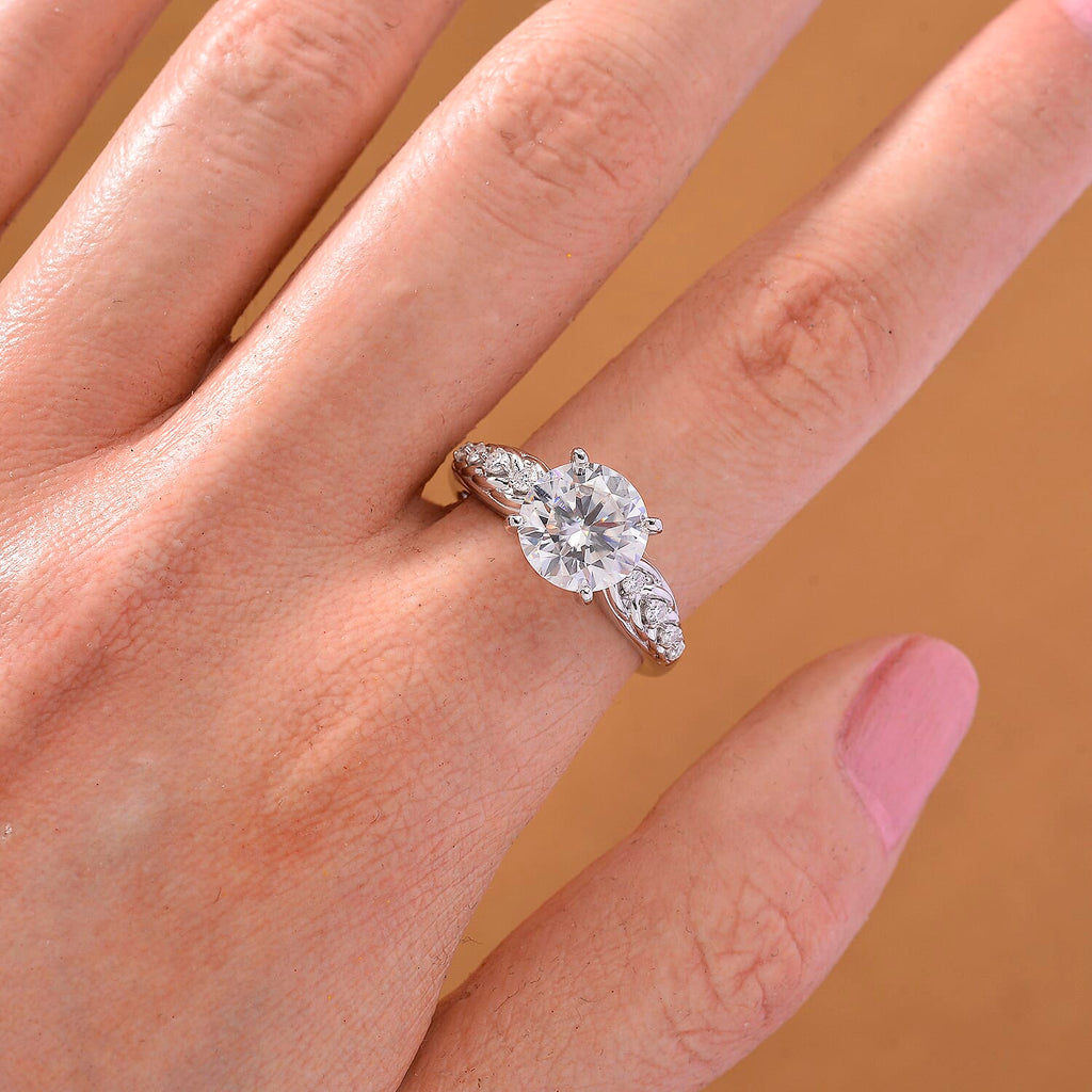 D'Joy Moissanite Ring in Rhodium Overlay Sterling Silver 3.89 Ct.