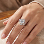 D'Joy Moissanite Floral Halo Ring in Rhodium Overlay Sterling Silver  4.64 Ct.