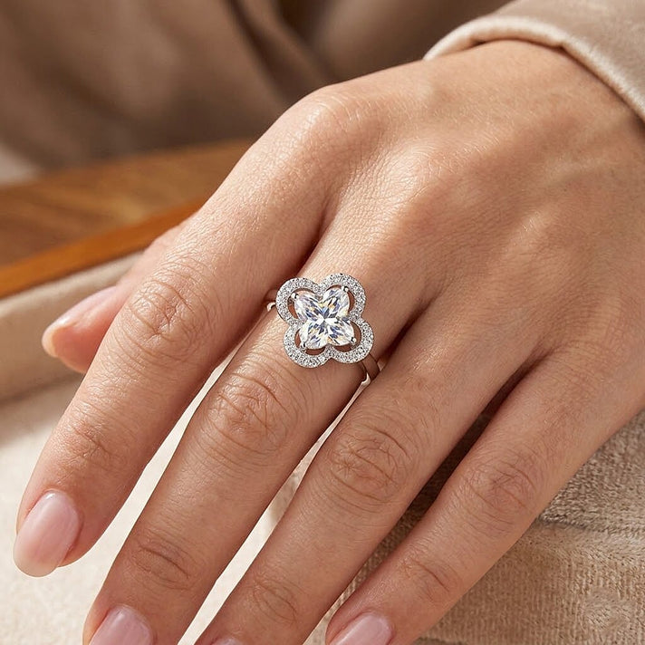 D'Joy Moissanite Floral Halo Ring in Rhodium Overlay Sterling Silver  4.64 Ct. 8370620 2