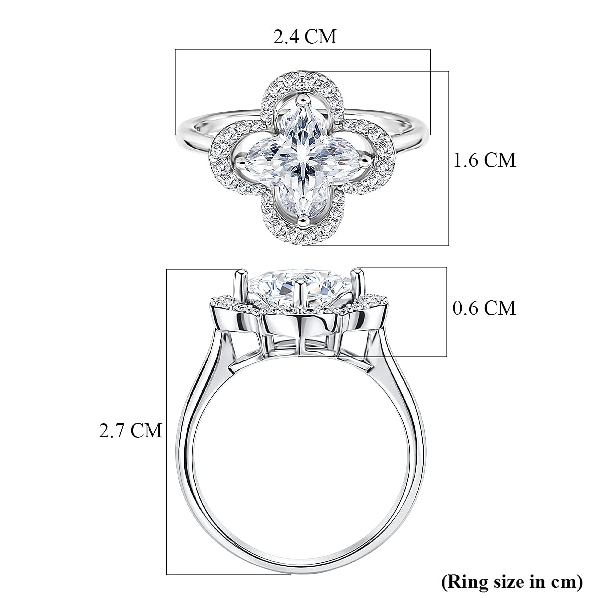 D'Joy Moissanite Floral Halo Ring in Rhodium Overlay Sterling Silver  4.64 Ct. 8370620 6