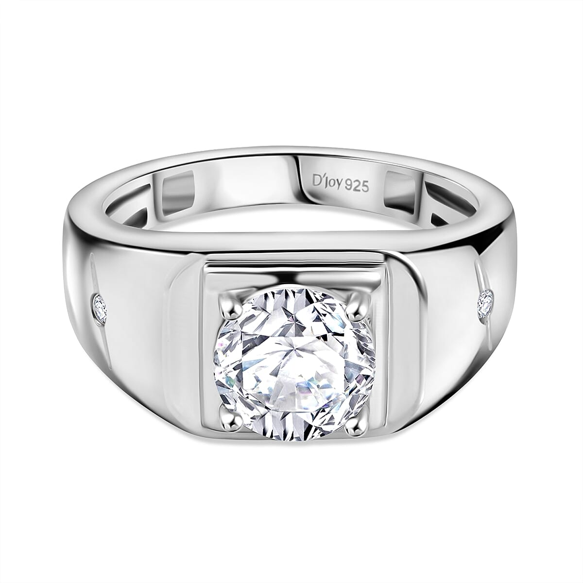 D'Joy Moissanite Solitaire Signet Men's Ring in Platinum Overlay Sterling Silver 1.83 Ct. 8250645 0