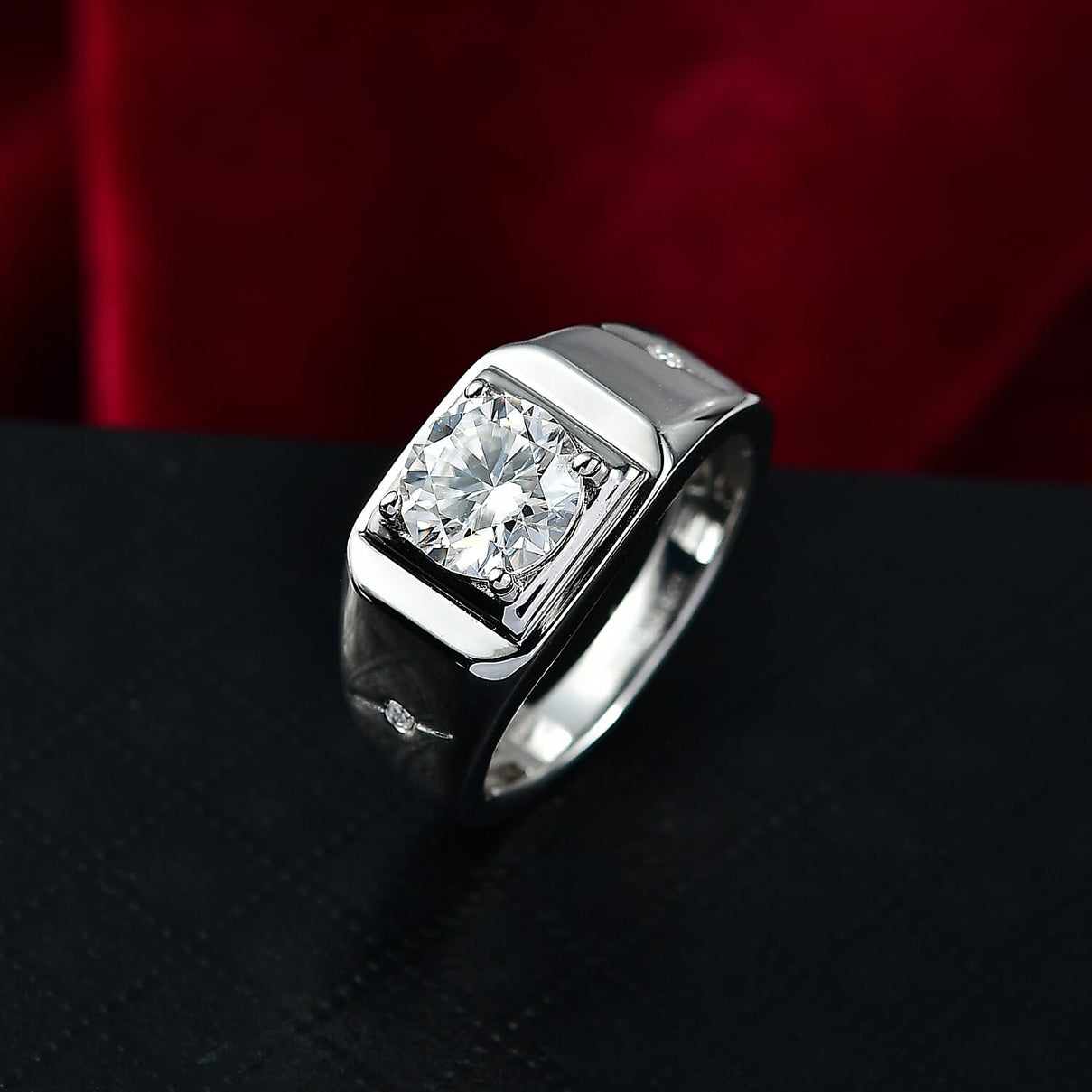 D'Joy Moissanite Solitaire Signet Men's Ring in Platinum Overlay Sterling Silver 1.83 Ct. 8250645 2