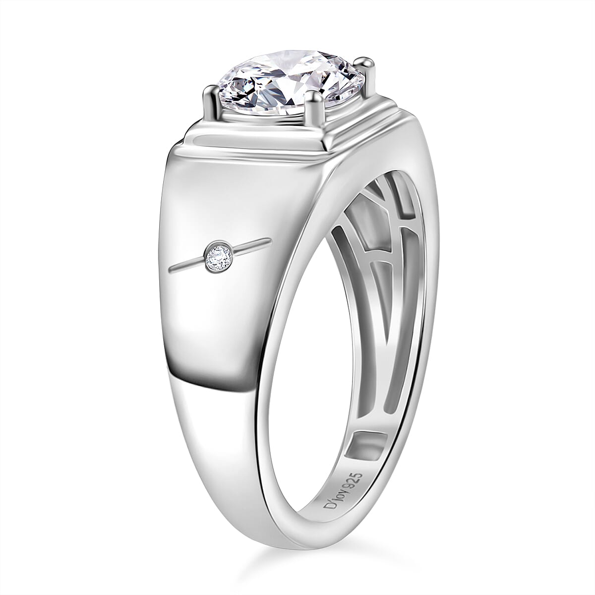 D'Joy Moissanite Solitaire Signet Men's Ring in Platinum Overlay Sterling Silver 1.83 Ct. 8250645 4