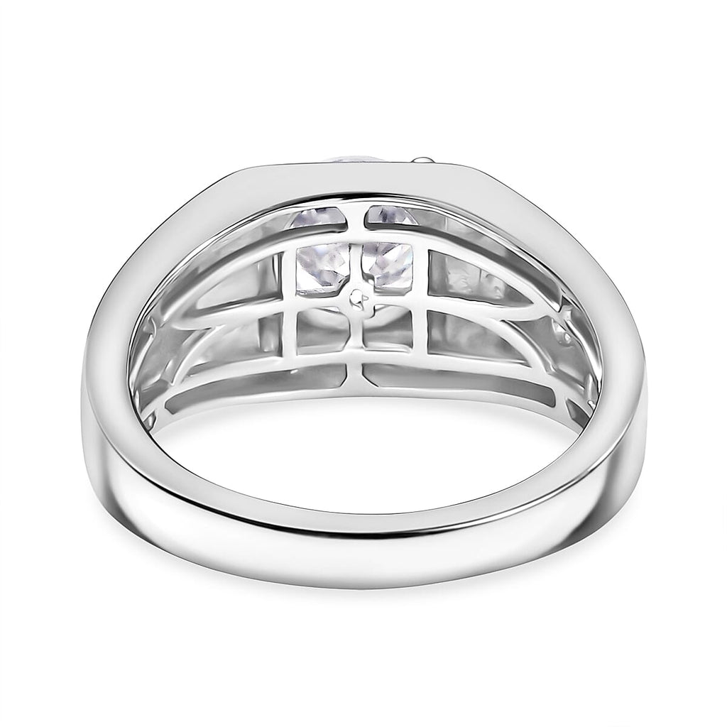 D'Joy Moissanite Signet Ring in Platinum Overlay Sterling Silver, Silver Wt.6.5 Gms  1.83 Ct.
