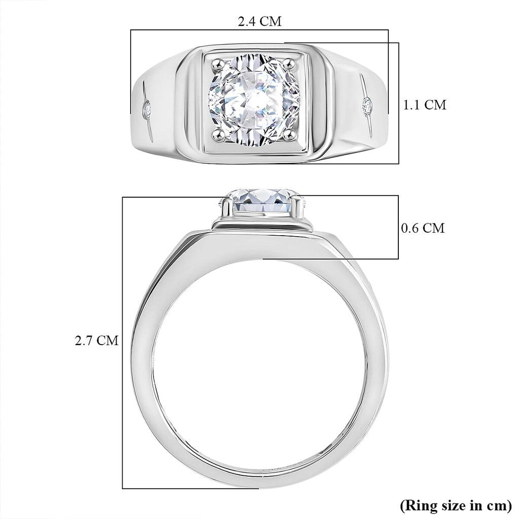 D'Joy Moissanite Signet Ring in Platinum Overlay Sterling Silver, Silver Wt.6.5 Gms  1.83 Ct.
