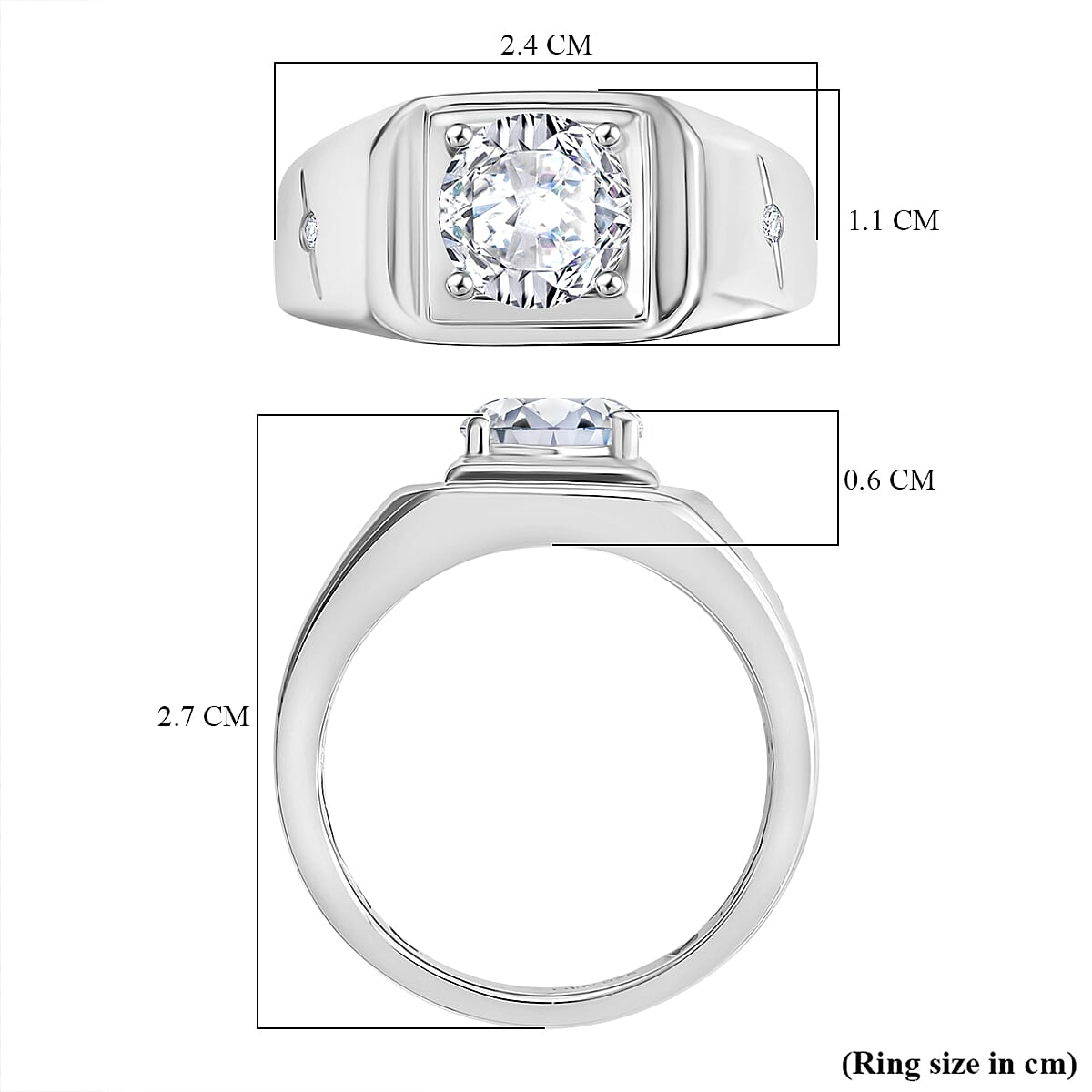 D'Joy Moissanite Solitaire Signet Men's Ring in Platinum Overlay Sterling Silver 1.83 Ct. 8250645 6