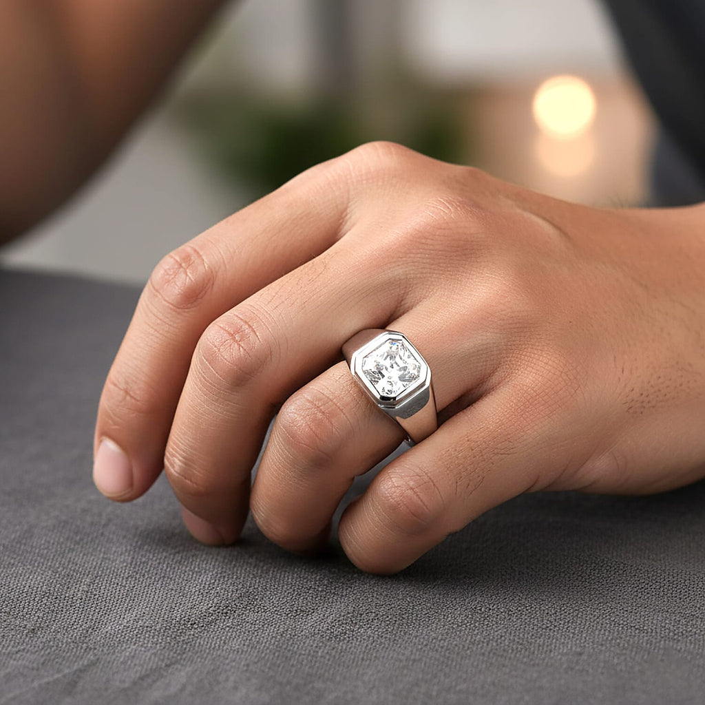 D'Joy Moissanite Mens Ring in Rhodium Overlay Sterling Silver 1.73 Ct, Silver Wt. 5.54 Gms.