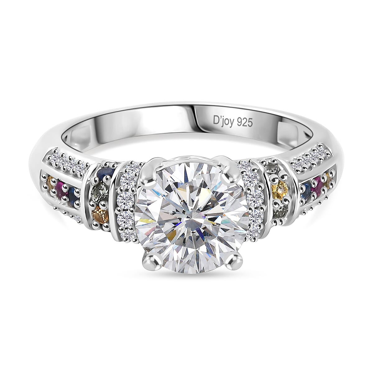 D'Joy Moissanite &amp; Multi Sapphire Ring in Rhodium Overlay Sterling Silver 1.79 Ct. 8270006 0
