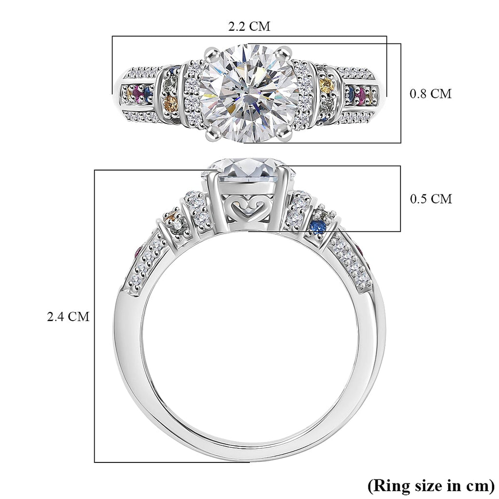 D'Joy Moissanite & Multi Sapphire Ring in Rhodium Overlay Sterling Silver 1.79 Ct.