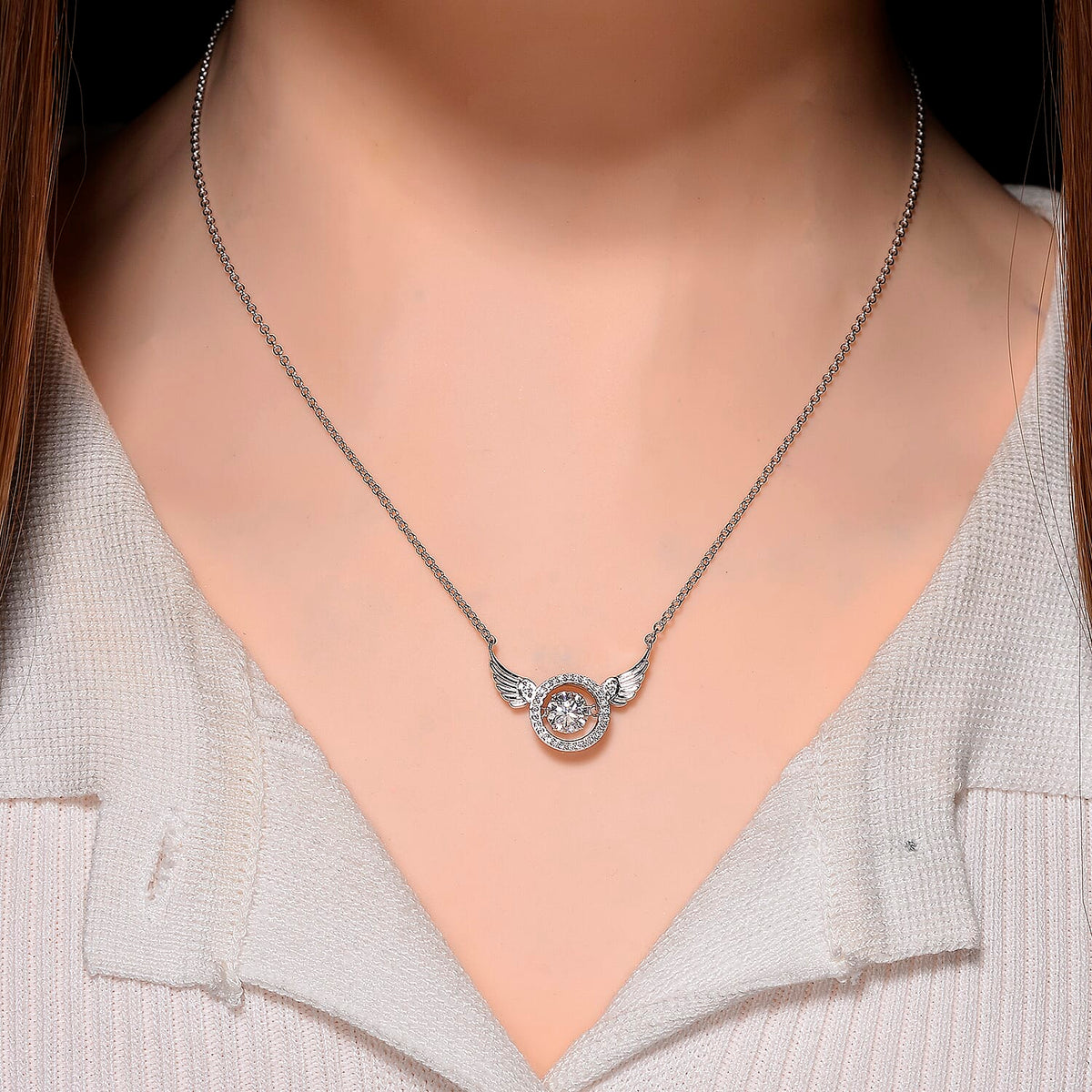 1.1 Ct. Moissanite Solitaire necklace in Rhodium Sterling Silver V32563196 3