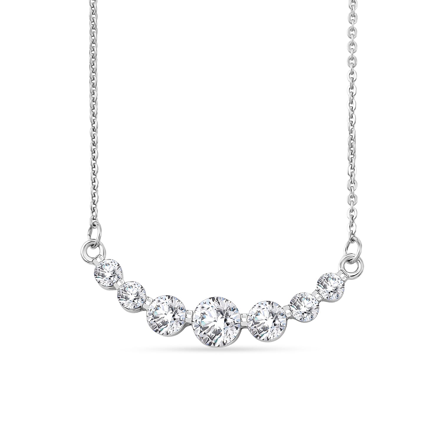 D'Joy - Moissanite Necklace (Size - 20) with Lobster Clasp in Platinum Overlay Sterling Silver 8547688 0
