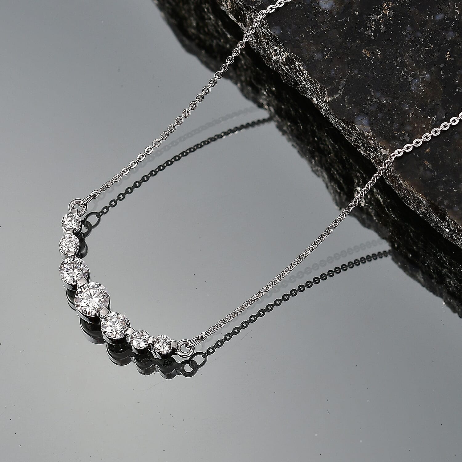 D'Joy - Moissanite Necklace (Size - 20) with Lobster Clasp in Platinum Overlay Sterling Silver 8547688 3