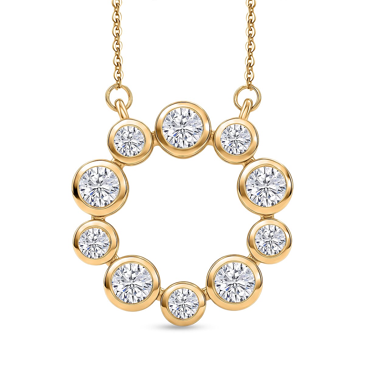 D'Joy - Moissanite Bubble Wreath Circle Necklace (Size - 20) with Lobster Clasp in Yellow Gold Plated Sterling Silver 1.70 Ct. 8571943 0