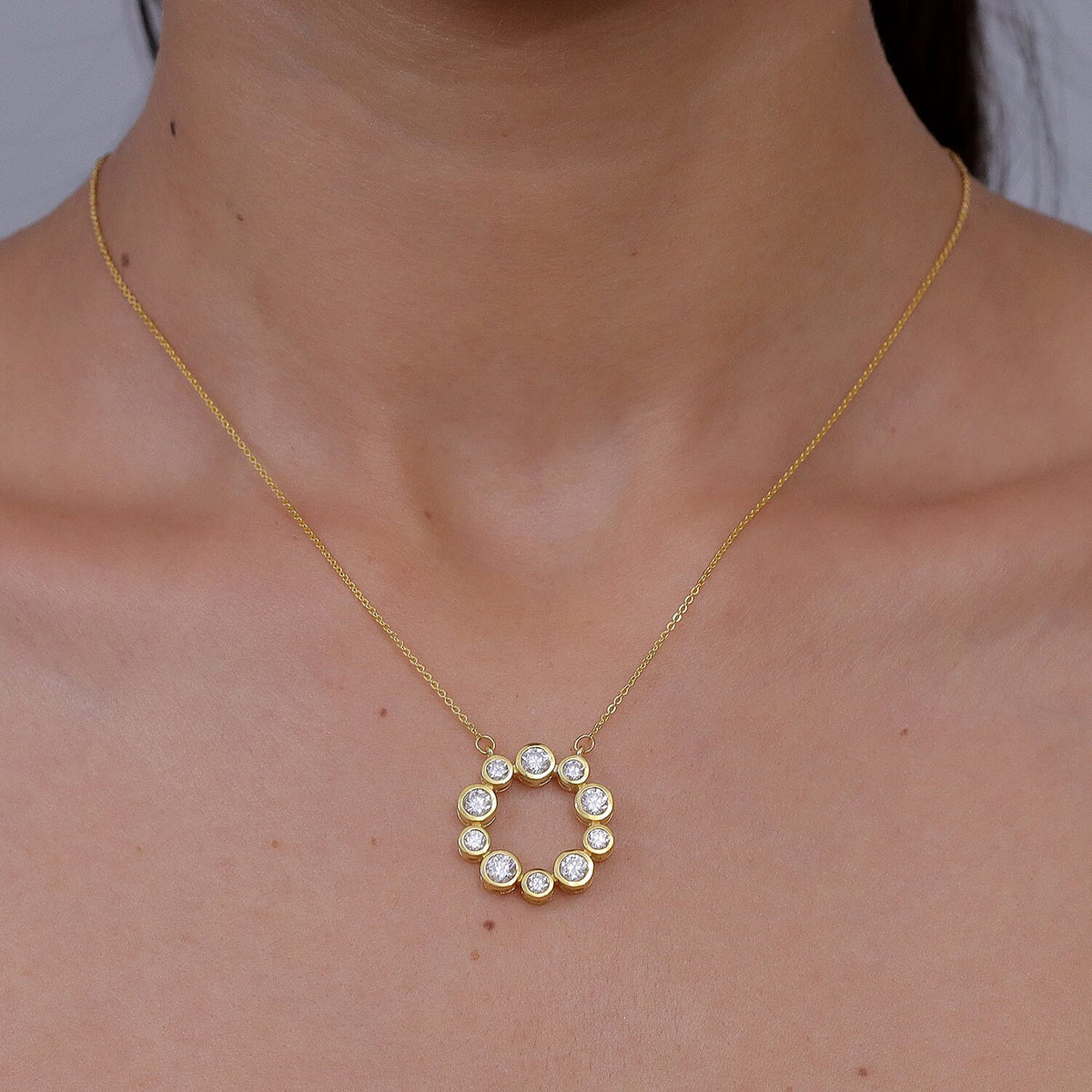 D'Joy - Moissanite Bubble Wreath Circle Necklace (Size - 20) with Lobster Clasp in Yellow Gold Plated Sterling Silver 1.70 Ct. 8571943 2