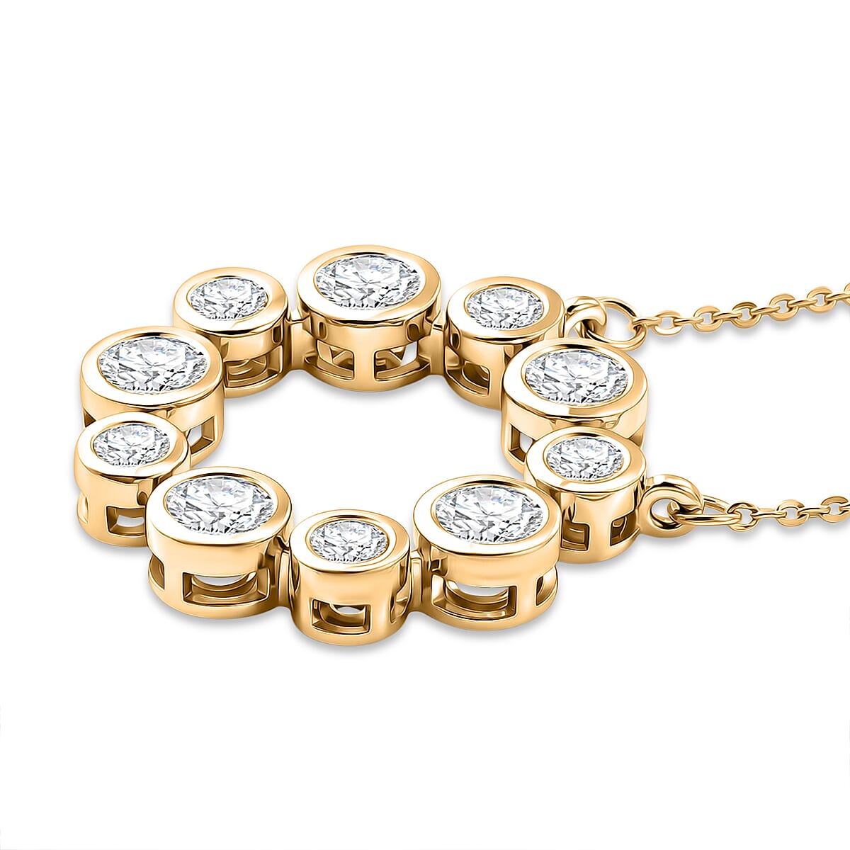 D'Joy - Moissanite Bubble Wreath Circle Necklace (Size - 20) with Lobster Clasp in Yellow Gold Plated Sterling Silver 1.70 Ct. 8571943 4