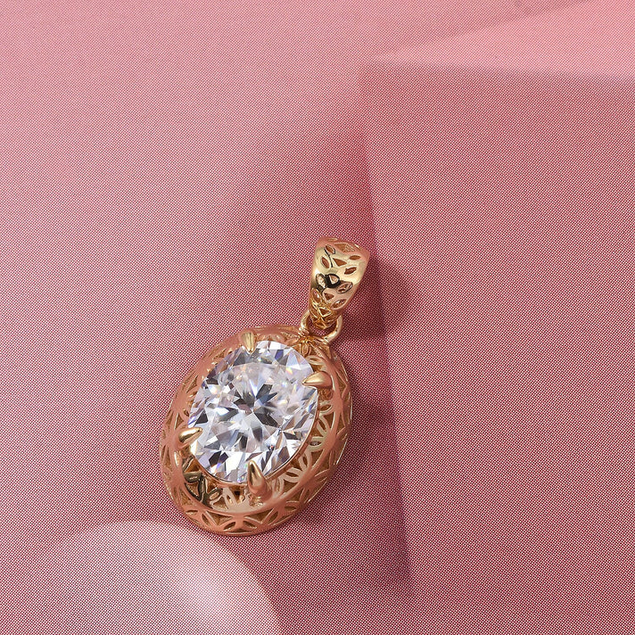 Mirage Collection - Moissanite Oval Cut Pendant in Yellow Gold Plated Sterling Silver 2.00 Ct. 8432392 2
