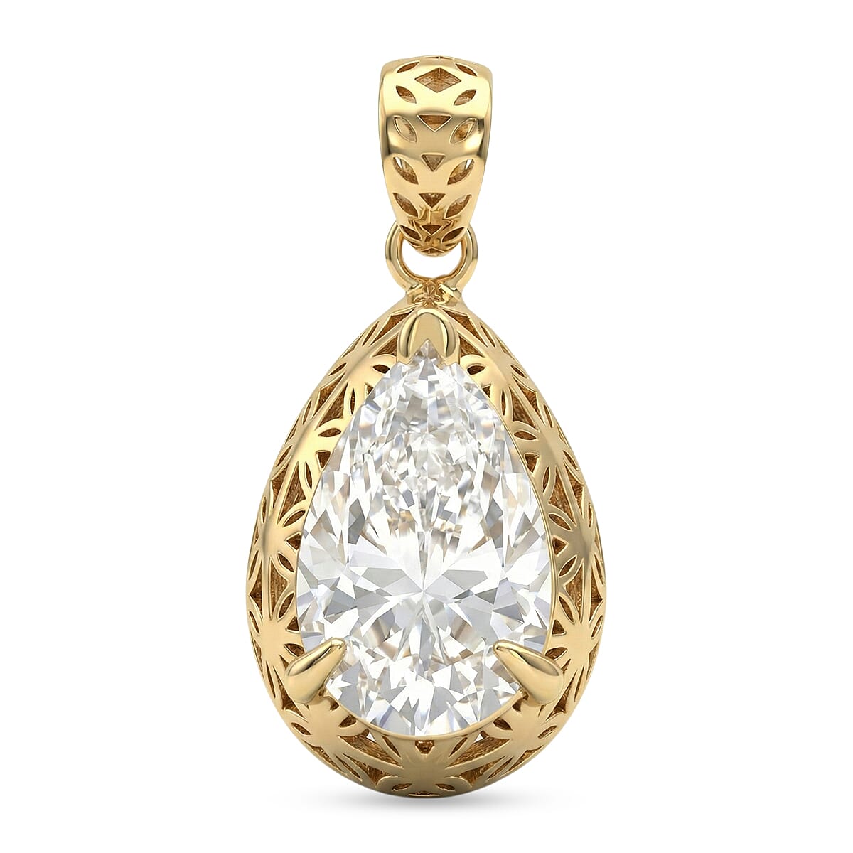 Tarakashi Collection - D'Joy Moissanite Pear Cut Solitaire Pendant in Yellow Gold Plated Sterling Silver 2.08 Ct. 8432393 0