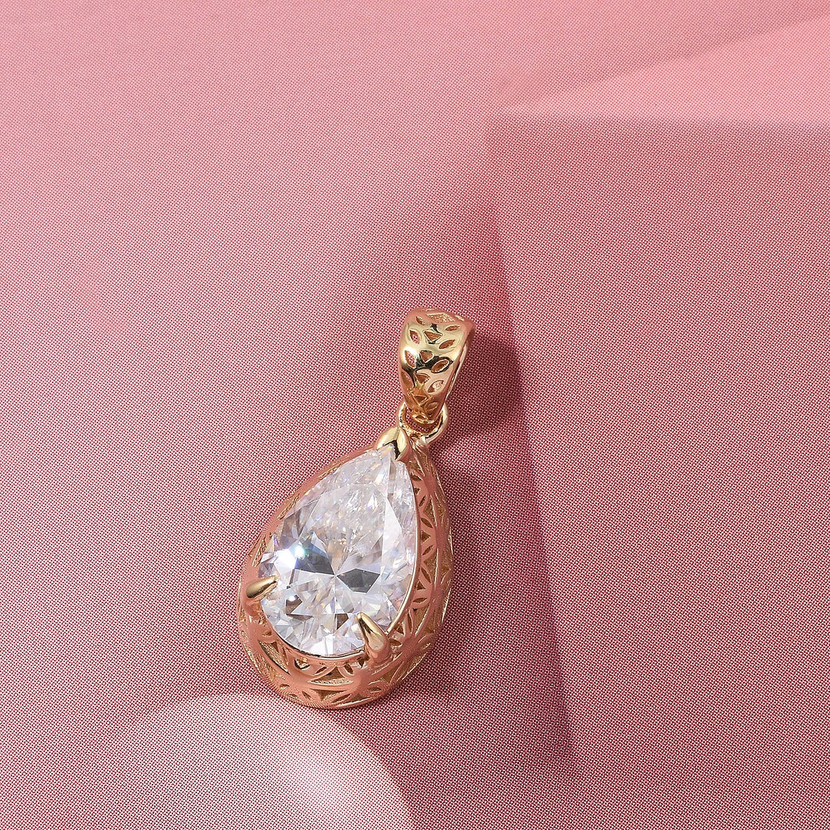 Tarakashi Collection - D'Joy Moissanite Pear Cut Solitaire Pendant in Yellow Gold Plated Sterling Silver 2.08 Ct. 8432393 1