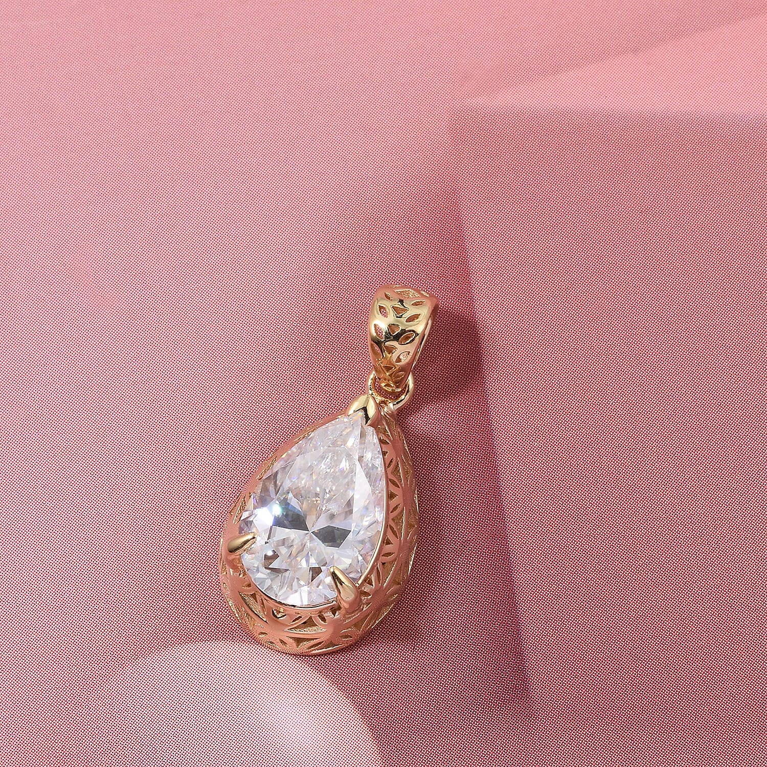 Tarakashi Collection - D'Joy Moissanite Pear Cut Solitaire Pendant in Yellow Gold Plated Sterling Silver 2.08 Ct. 8432393 1