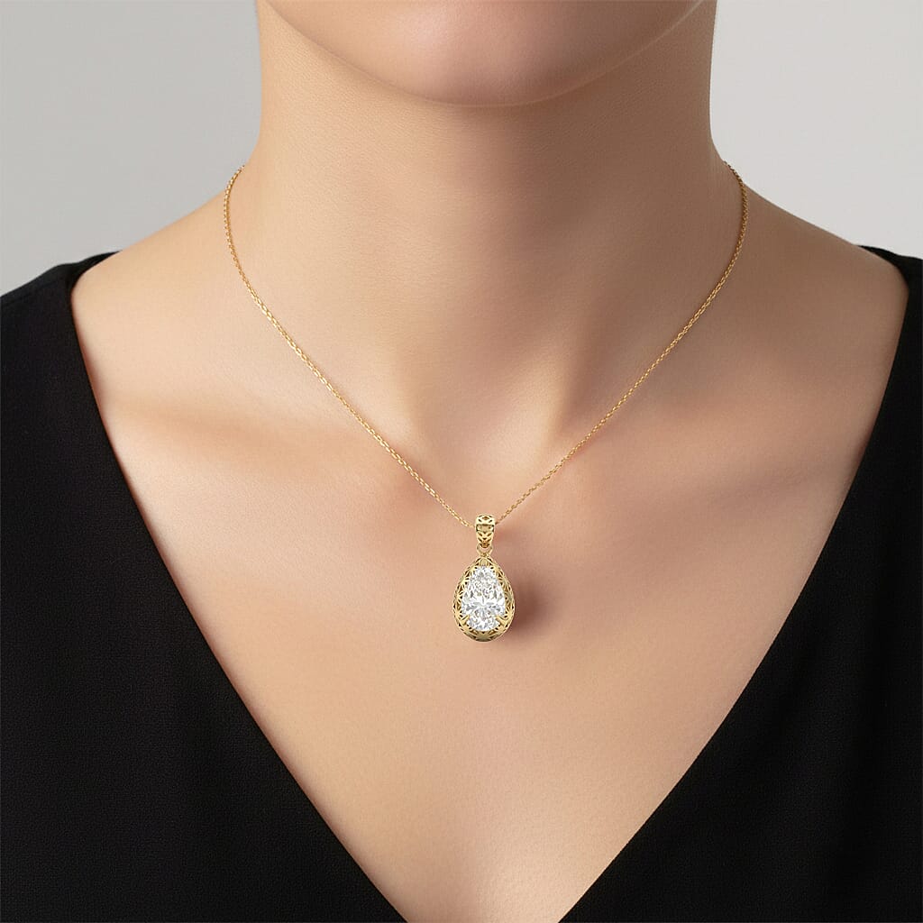 Tarakashi Collection - D'Joy Moissanite Pear Cut Solitaire Pendant in Yellow Gold Plated Sterling Silver 2.08 Ct. 8432393 2