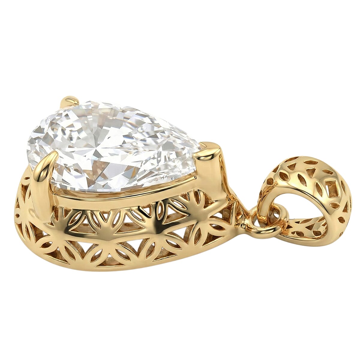 Tarakashi Collection - D'Joy Moissanite Pear Cut Solitaire Pendant in Yellow Gold Plated Sterling Silver 2.08 Ct. 8432393 3