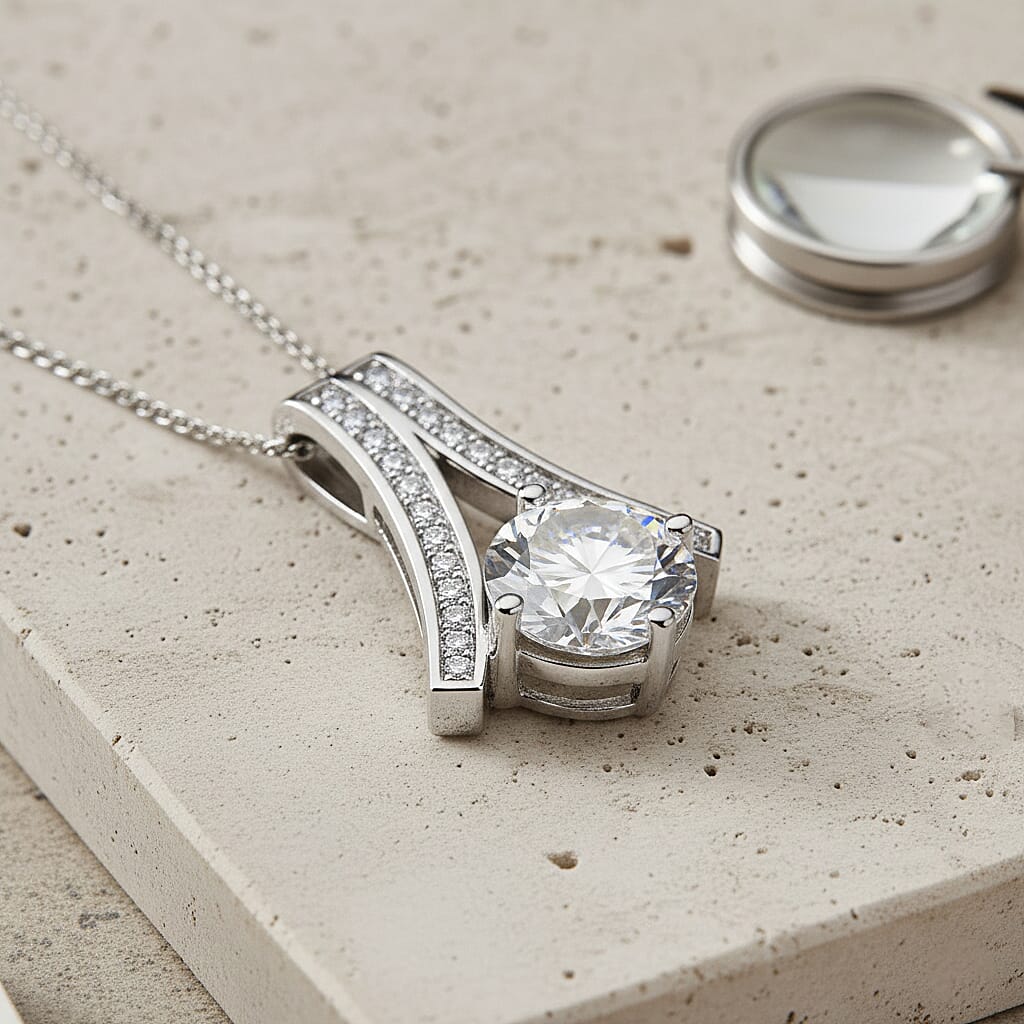 2.1 Ct. Moissanite Solitaire set(cp) in Rhodium Sterling Silver V32520669 2