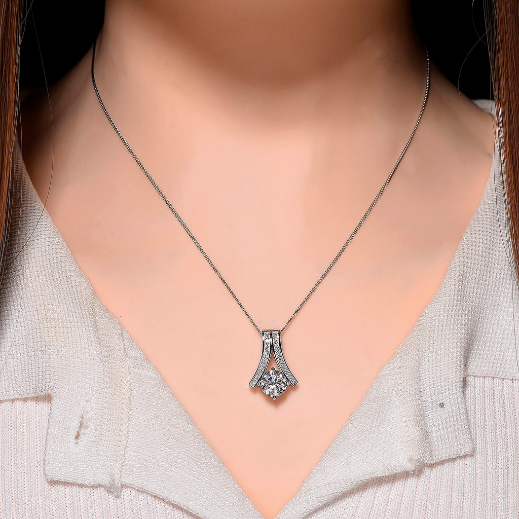 D'Joy Moissanite Pendant with Chain (Size 18) with Lobster Clasp in Rhodium Overlay Sterling Silver 2.06 Ct.