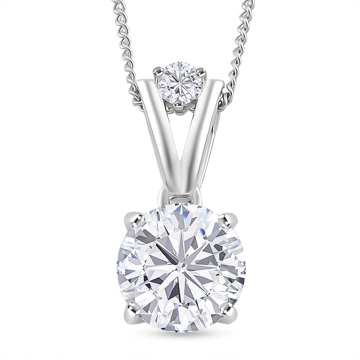 D'Joy Moissanite Pendant with Chain (Size 18) with Lobster Clasp in Rhodium Overlay Sterling Silver 2.60 Ct. 4425553 0