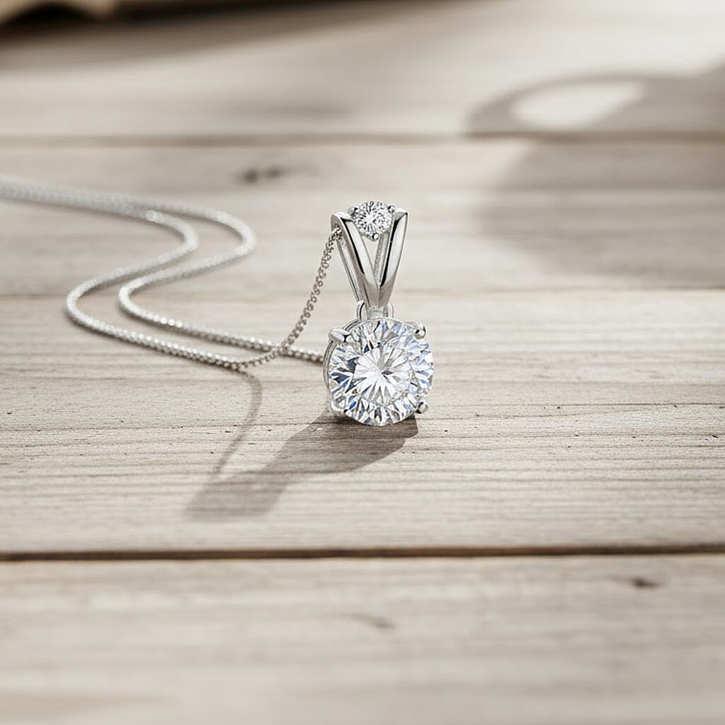 D'Joy Moissanite Pendant with Chain (Size 18) with Lobster Clasp in Rhodium Overlay Sterling Silver 2.60 Ct. 4425553 1