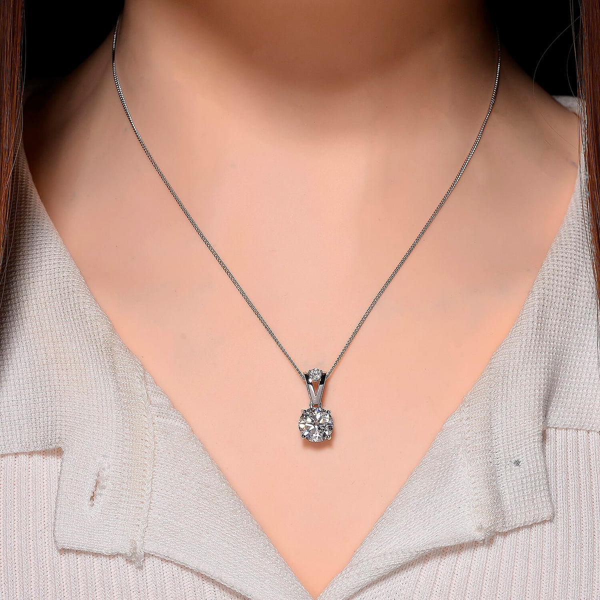 D'Joy Moissanite Pendant with Chain (Size 18) with Lobster Clasp in Rhodium Overlay Sterling Silver 2.60 Ct. 4425553 2