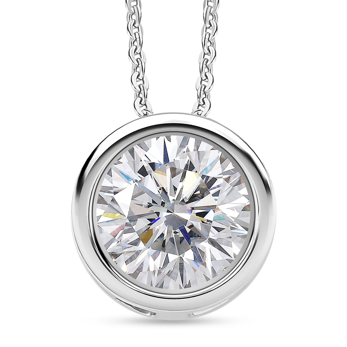 D'Joy Moissanite Solitaire Pendant with Chain (Size 20) in Platinum Overlay Sterling Silver 2.55 Ct. 4448989 0