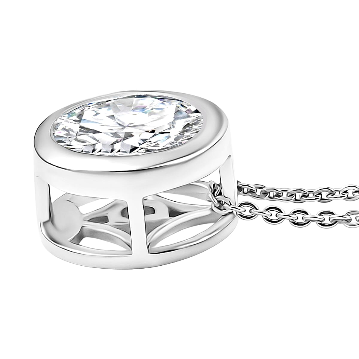 D'Joy Moissanite Solitaire Pendant with Chain (Size 20) in Platinum Overlay Sterling Silver 2.55 Ct. 4448989 4
