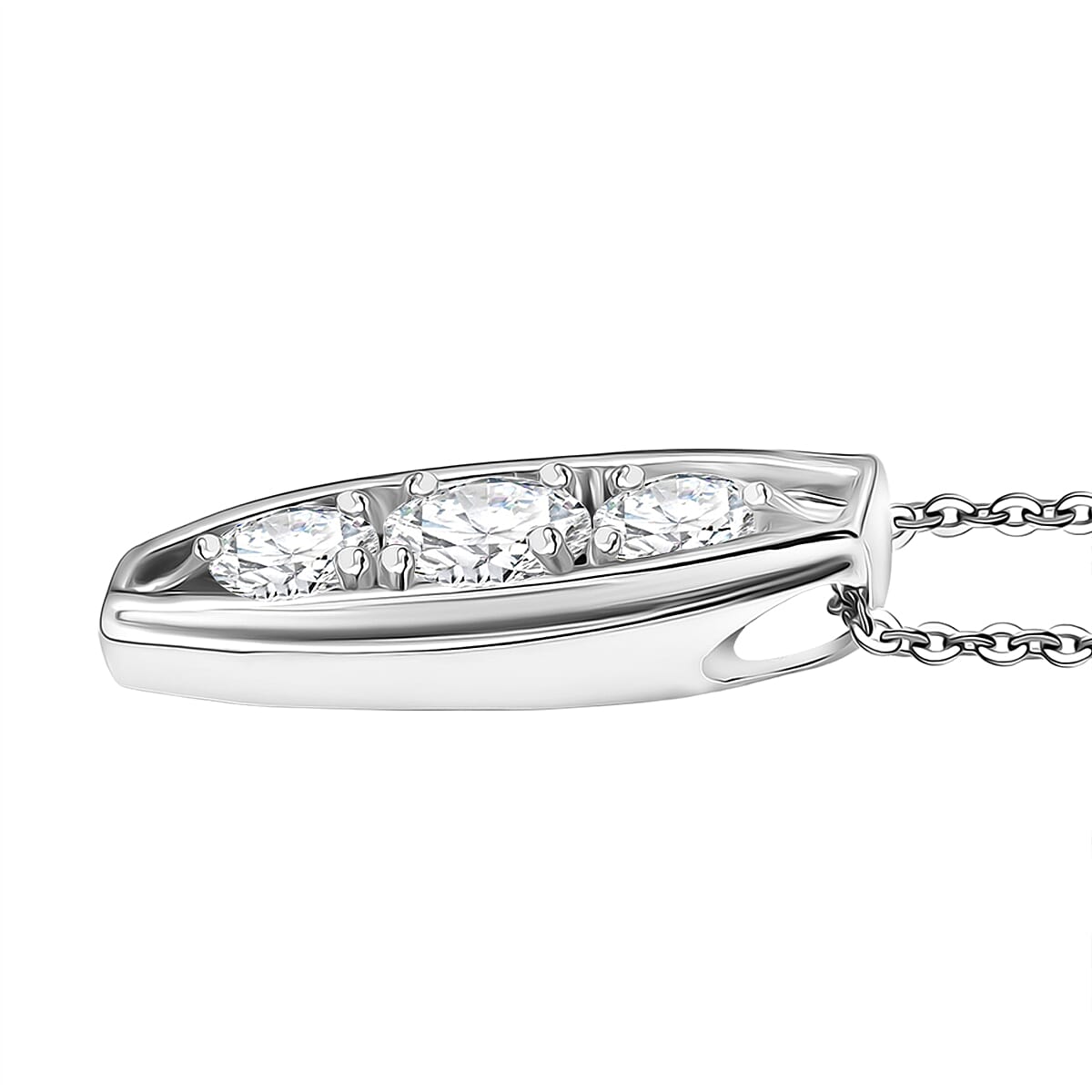 D'Joy Moissanite Vertical Three Stone Pendant with Chain (Size 20) in Platinum Overlay Sterling Silver 1.47 Ct. 4449509 4