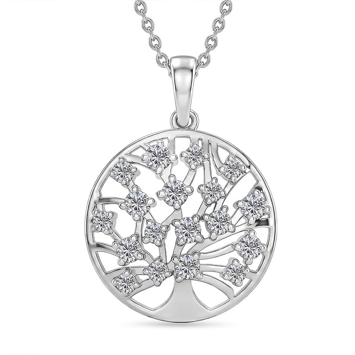 D'Joy - Moissanite Tree of Life Pendant with Chain (Size 20) in Platinum Overlay Sterling Silver 4471598 1