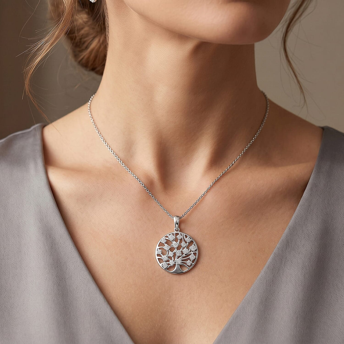 D'Joy - Moissanite Tree of Life Pendant with Chain (Size 20) in Platinum Overlay Sterling Silver 4471598 2