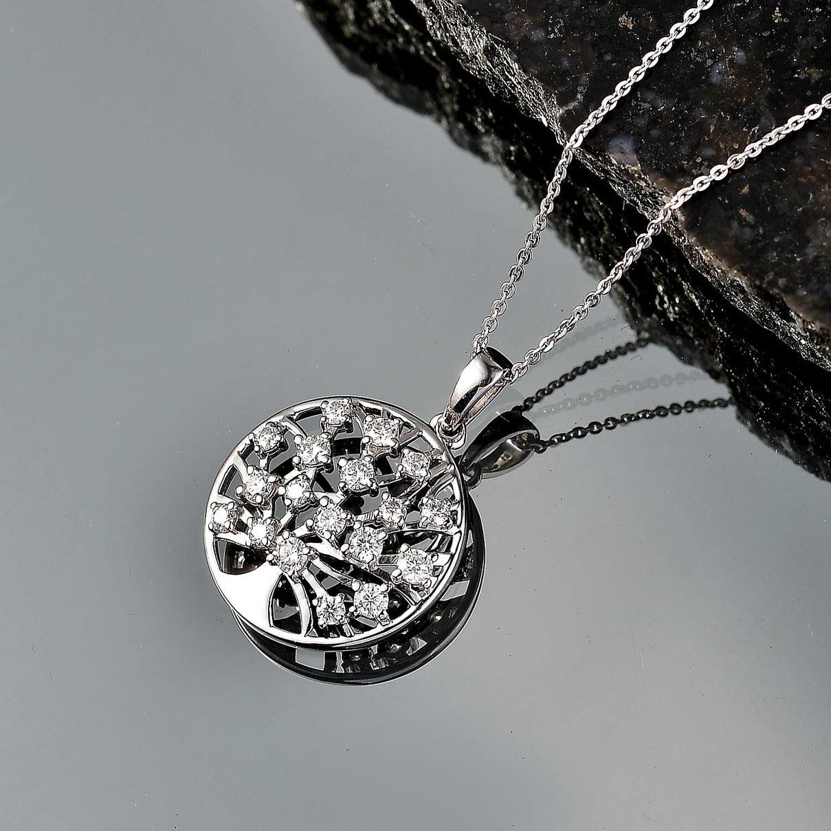 D'Joy - Moissanite Tree of Life Pendant with Chain (Size 20) in Platinum Overlay Sterling Silver 4471598 3