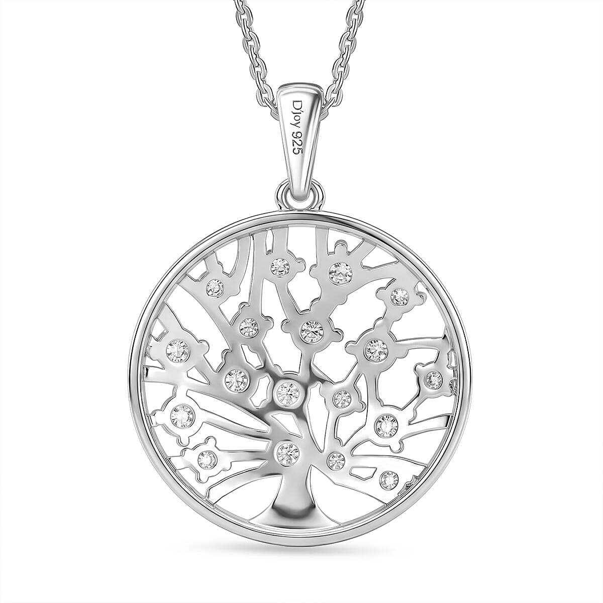 D'Joy - Moissanite Tree of Life Pendant with Chain (Size 20) in Platinum Overlay Sterling Silver 4471598 5
