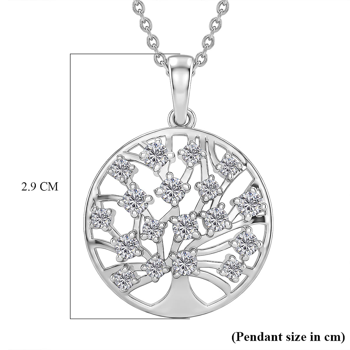 D'Joy - Moissanite Tree of Life Pendant with Chain (Size 20) in Platinum Overlay Sterling Silver 4471598 7