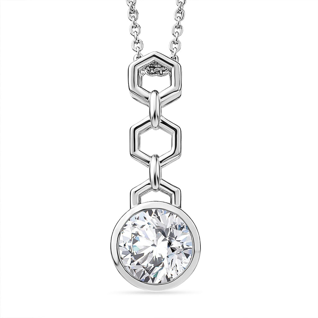 D'Joy - Moissanite Solitaire Drop Pendant with Chain (Size 20) in Platinum Overlay Sterling Silver 1.00 Ct.
