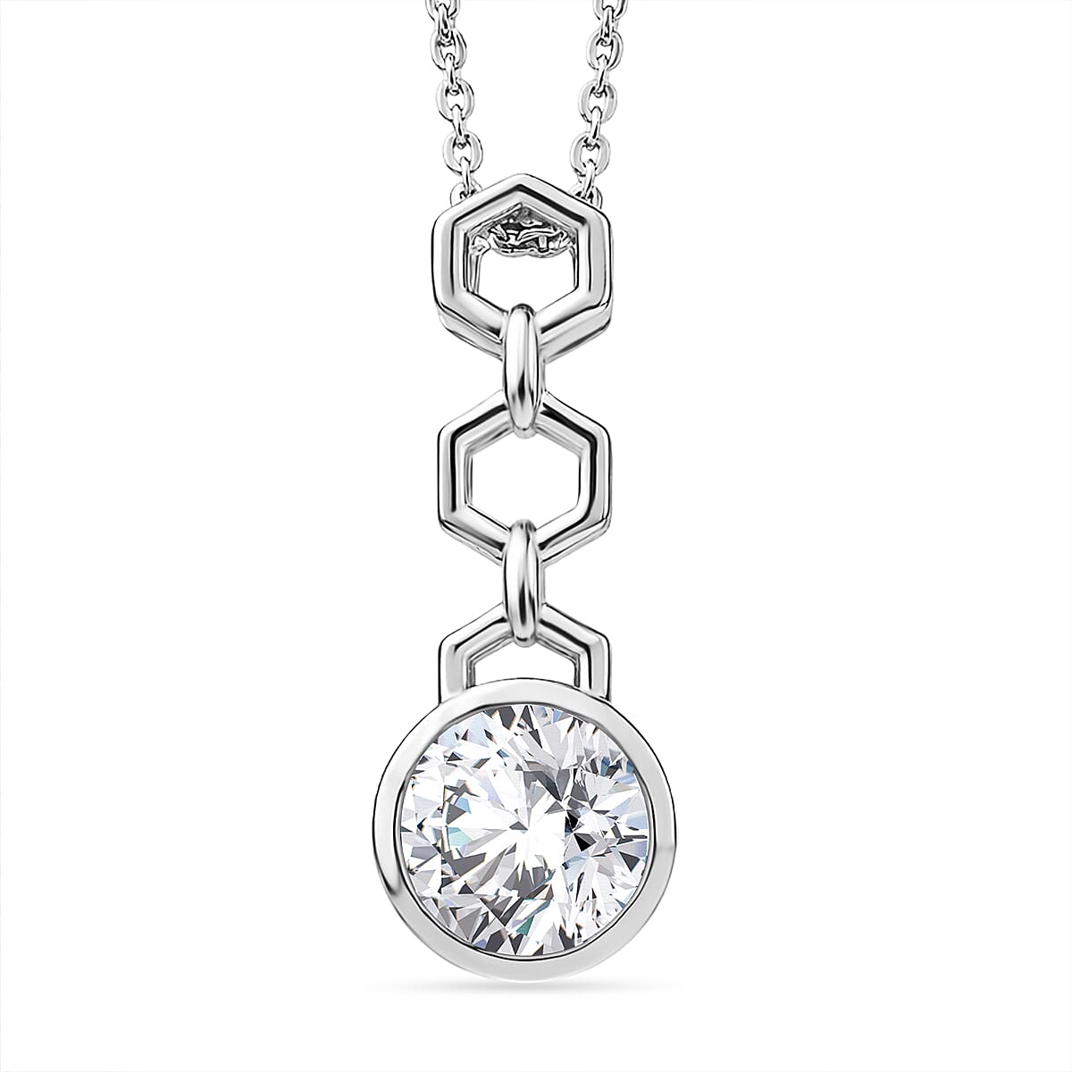 D'Joy - Moissanite Solitaire Drop Pendant with Chain (Size 20) in Platinum Overlay Sterling Silver 1.00 Ct. 4473303 0