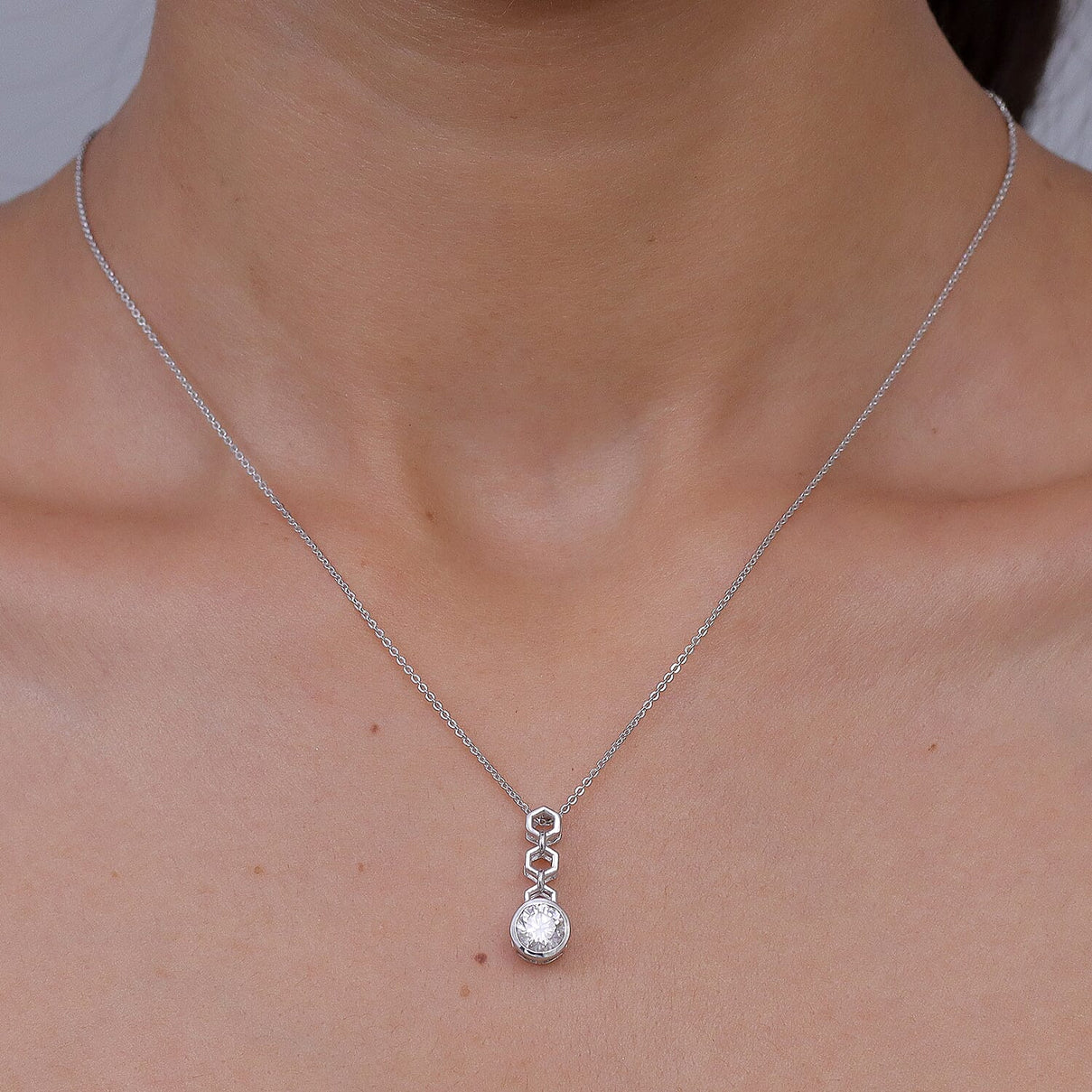 D'Joy - Moissanite Solitaire Drop Pendant with Chain (Size 20) in Platinum Overlay Sterling Silver 1.00 Ct. 4473303 2