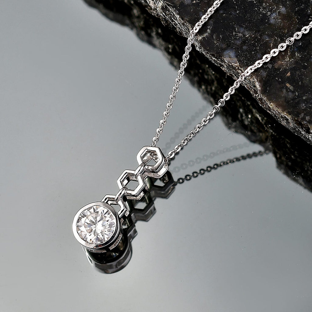 D'Joy - Moissanite Solitaire Drop Pendant with Chain (Size 20) in Platinum Overlay Sterling Silver 1.00 Ct.
