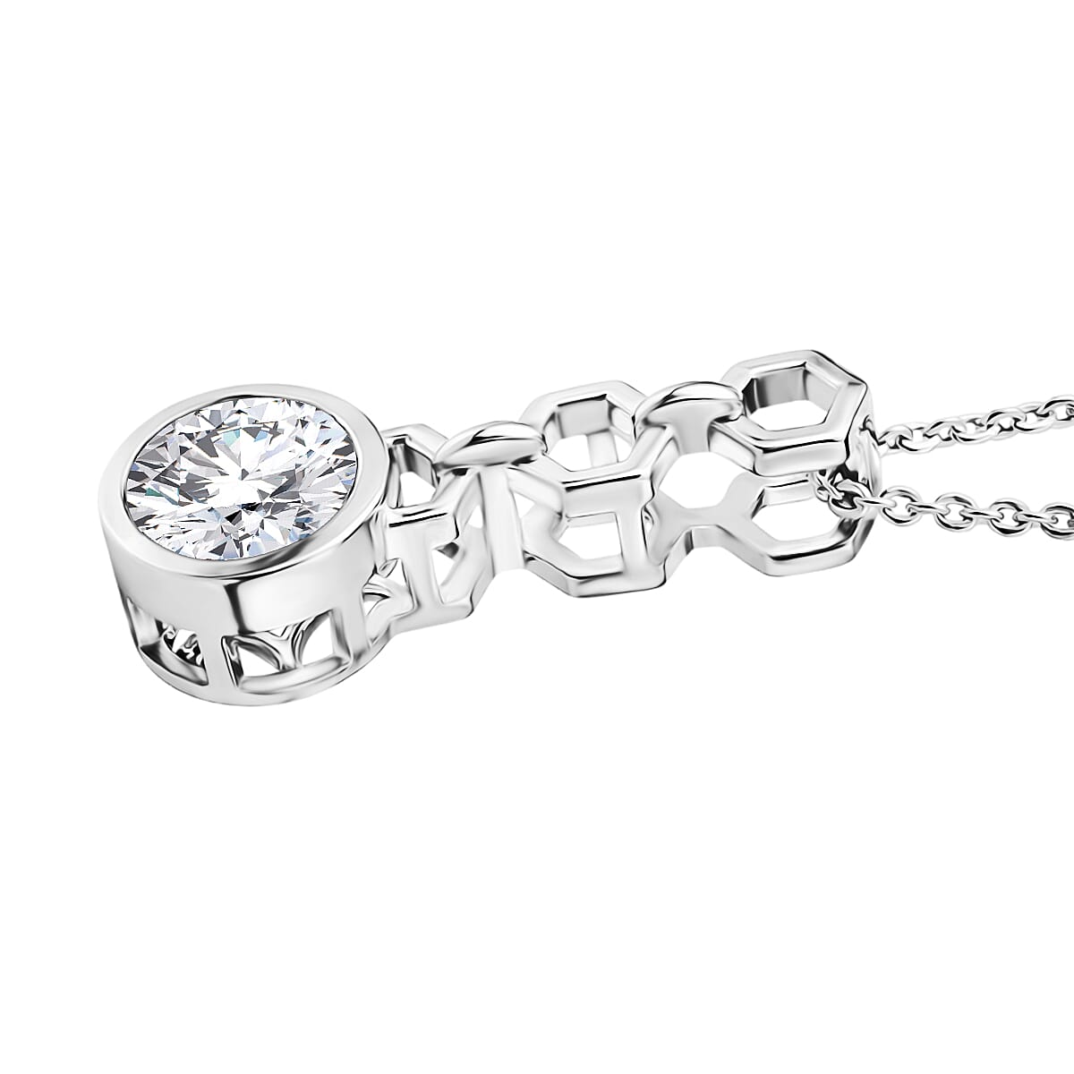 D'Joy - Moissanite Solitaire Drop Pendant with Chain (Size 20) in Platinum Overlay Sterling Silver 1.00 Ct. 4473303 4